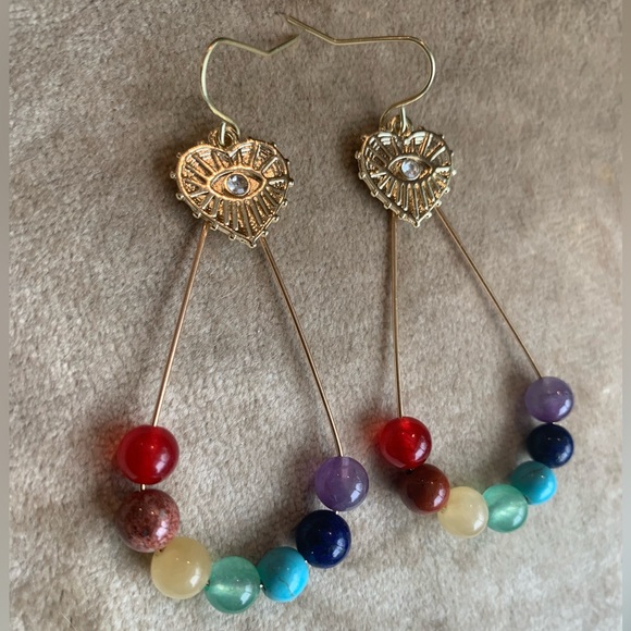 ✨NWT✨ 7 Chakra Rainbow Evil Eye Protection Earrings✨ ✨Hand Crafted… - Picture 5 of 6